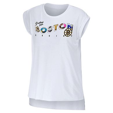Women's WEAR by Erin Andrews White Boston Bruins Greetings From Muscle T-Shirt