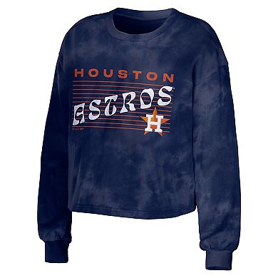 Women's WEAR by Erin Andrews Navy Houston Astros Tie-Dye Cropped Pullover Sweatshirt & Shorts Lounge Set