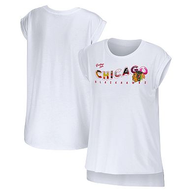 Women's WEAR by Erin Andrews White Chicago Blackhawks Greetings From Muscle T-Shirt
