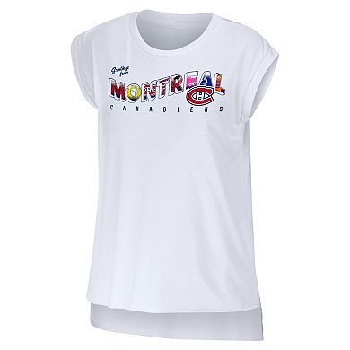 Women's WEAR by Erin Andrews White Montreal Canadiens Greetings From Muscle T-Shirt