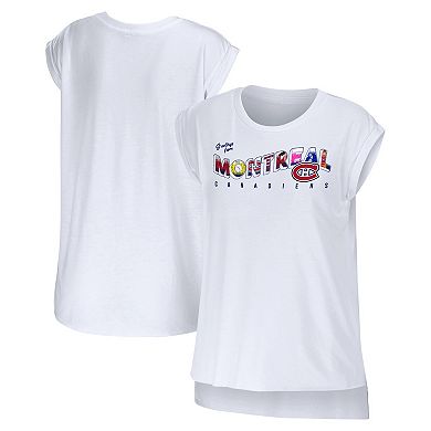 Women's WEAR by Erin Andrews White Montreal Canadiens Greetings From Muscle T-Shirt