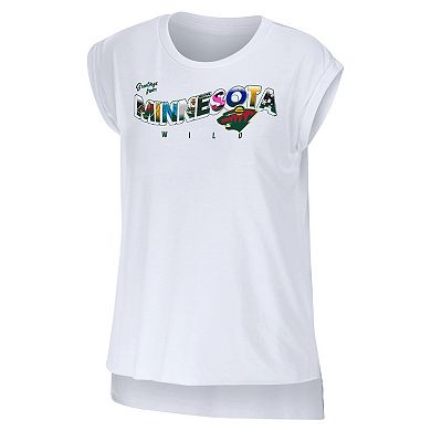 Women's WEAR by Erin Andrews White Minnesota Wild Greetings From Muscle T-Shirt