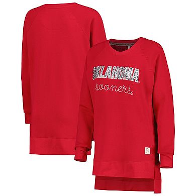 Women's Pressbox Crimson Oklahoma Sooners Steamboat Animal Print Raglan Pullover Sweatshirt