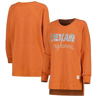 Women's Pressbox Texas Orange Texas Longhorns Steamboat Animal Print Raglan Pullover Sweatshirt