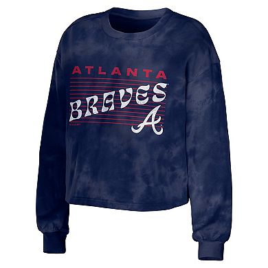 Women's WEAR by Erin Andrews Navy Atlanta Braves Tie-Dye Cropped Pullover Sweatshirt & Shorts Lounge Set