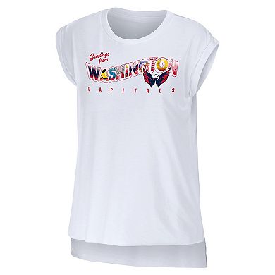 Women's WEAR by Erin Andrews White Washington Capitals Greetings From Muscle T-Shirt