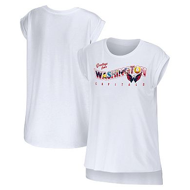 Women's WEAR by Erin Andrews White Washington Capitals Greetings From Muscle T-Shirt
