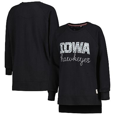 Women's Pressbox Black Iowa Hawkeyes Steamboat Animal Print Raglan Pullover Sweatshirt
