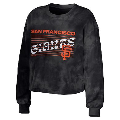 Women's WEAR by Erin Andrews Black San Francisco Giants Tie-Dye Cropped Pullover Sweatshirt & Shorts Lounge Set