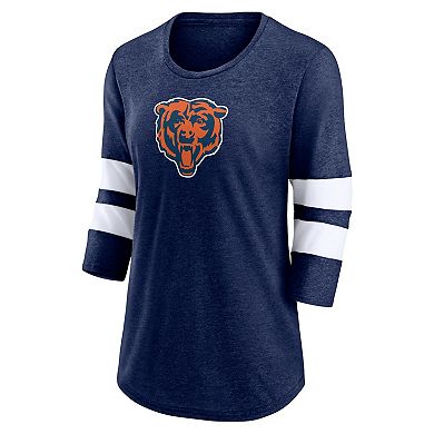 Women's Fanatics Branded Heathered Navy Chicago Bears Primary Logo 3/4 Sleeve Scoop Neck T-Shirt