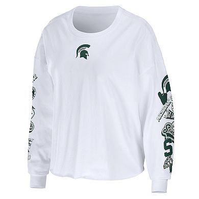 Women's WEAR by Erin Andrews White Michigan State Spartans 3-Hit Cropped Long Sleeve T-Shirt