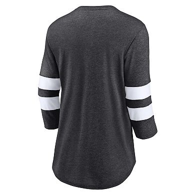 Women's Fanatics Branded Heathered Charcoal Las Vegas Raiders Primary Logo 3/4 Sleeve Scoop Neck T-Shirt