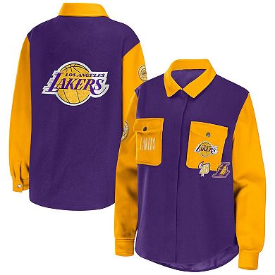 Women's WEAR by Erin Andrews Purple Los Angeles Lakers Colorblock Button-Up Shirt Jacket