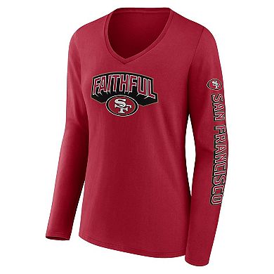 Women's Fanatics Branded Scarlet San Francisco 49ers Hometown Sweep Long Sleeve V-Neck T-Shirt