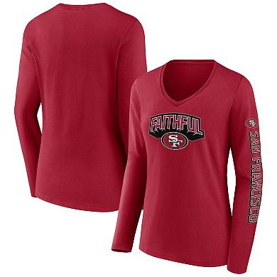 Women's Fanatics Branded Scarlet San Francisco 49ers Hometown Sweep Long Sleeve V-Neck T-Shirt