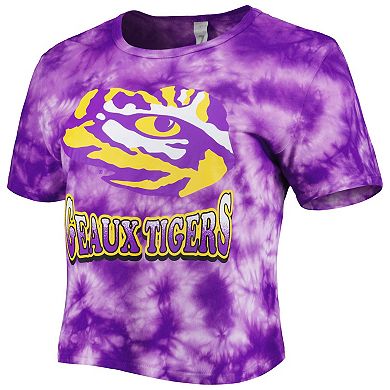 Women's ZooZatz Purple LSU Tigers Cloud-Dye Cropped T-Shirt