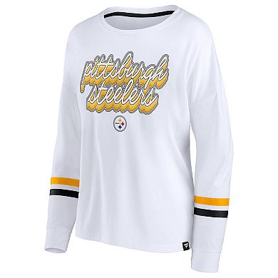 Women's Fanatics Branded White Pittsburgh Steelers Retro Power Long Sleeve T-Shirt