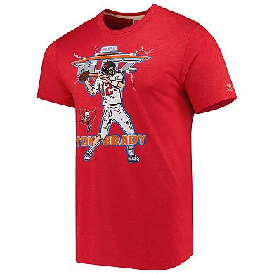 Men's Homage Tom Brady Heathered Red Tampa Bay Buccaneers NFL Blitz Player Tri-Blend T-Shirt