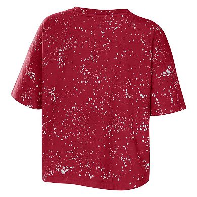 Women's WEAR by Erin Andrews Crimson Alabama Crimson Tide Bleach Wash Splatter Cropped Notch Neck T-Shirt
