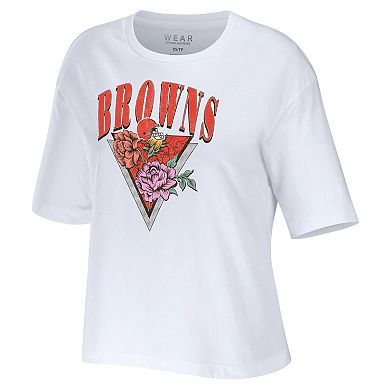 Women's WEAR by Erin Andrews White Cleveland Browns Boxy Floral Cropped T-Shirt