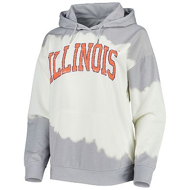 Women's Gameday Couture White/Gray Illinois Fighting Illini For the Fun Double Dip-Dyed Pullover Hoodie