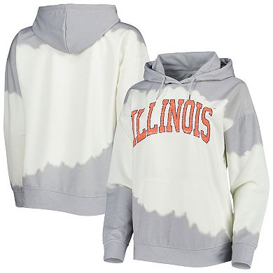 Women's Gameday Couture White/Gray Illinois Fighting Illini For the Fun Double Dip-Dyed Pullover Hoodie