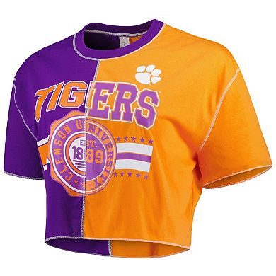 Women's ZooZatz Purple/Orange Clemson Tigers Colorblock Cropped T-Shirt