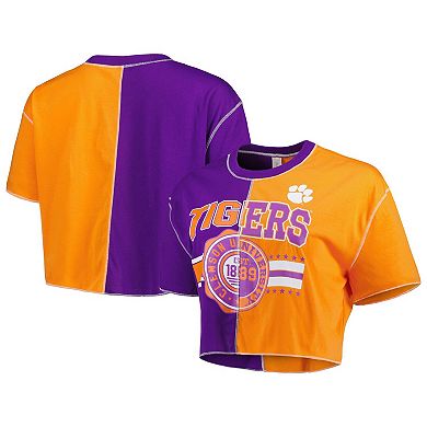 Women's ZooZatz Purple/Orange Clemson Tigers Colorblock Cropped T-Shirt