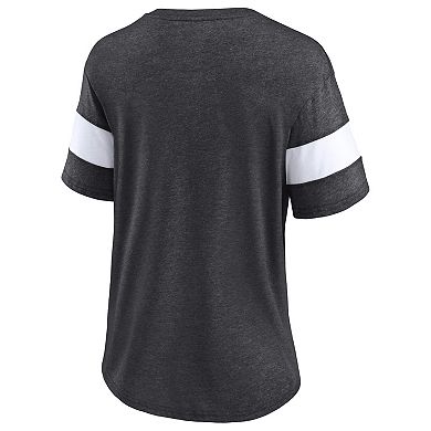 Women's Fanatics Branded Heathered Charcoal/White Minnesota Vikings Distressed Team Tri-Blend V-Neck T-Shirt
