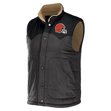Men's NFL x Darius Rucker Collection by Fanatics Charcoal Cleveland Browns Two-Tone Sherpa Button-Up Vest
