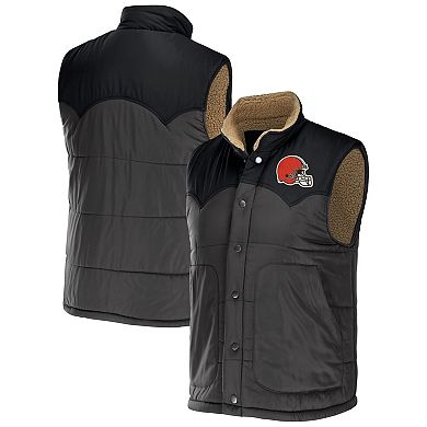 Men's NFL x Darius Rucker Collection by Fanatics Charcoal Cleveland Browns Two-Tone Sherpa Button-Up Vest