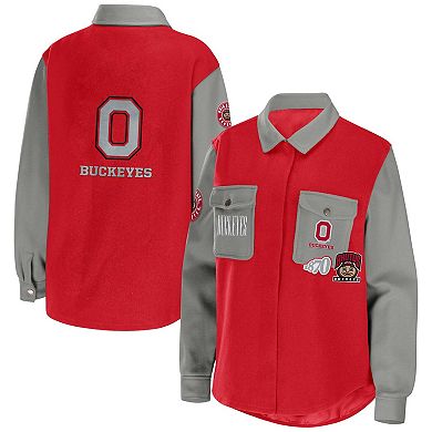 Women's WEAR by Erin Andrews Scarlet Ohio State Buckeyes Button-Up Shirt Jacket