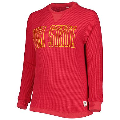 Women's Pressbox Cardinal Iowa State Cyclones Surf Plus Size Southlawn Waffle-Knit Thermal Tri-Blend Long Sleeve T-Shirt