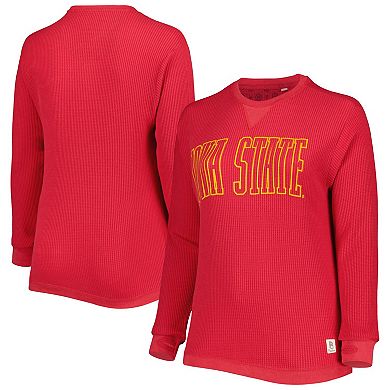 Women's Pressbox Cardinal Iowa State Cyclones Surf Plus Size Southlawn Waffle-Knit Thermal Tri-Blend Long Sleeve T-Shirt