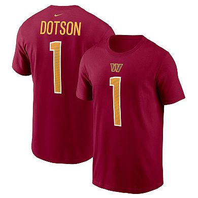 Men's Nike Jahan Dotson Burgundy Washington Commanders 2022 NFL Draft First Round Pick Player Name & Number T-Shirt