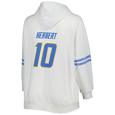 Women's Justin Herbert White/Powder Blue Los Angeles Chargers Plus Size Name & Number Pullover Hoodie