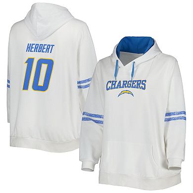 Women's Justin Herbert White/Powder Blue Los Angeles Chargers Plus Size Name & Number Pullover Hoodie
