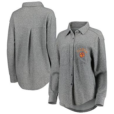 Women's Gameday Couture Gray Clemson Tigers Switch It Up Tri-Blend Button-Up Shacket