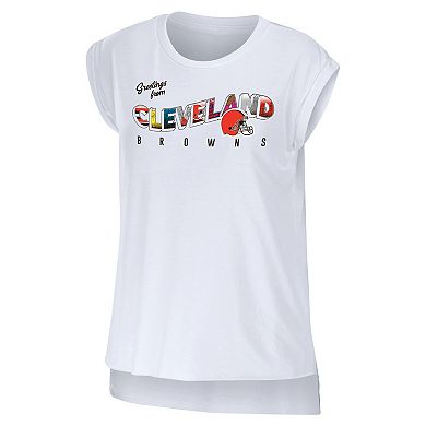 Women's WEAR by Erin Andrews White Cleveland Browns Greetings From Muscle T-Shirt