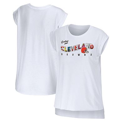 Women's WEAR by Erin Andrews White Cleveland Browns Greetings From Muscle T-Shirt