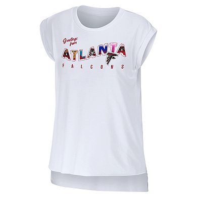 Women's WEAR by Erin Andrews White Atlanta Falcons Greetings From Muscle T-Shirt