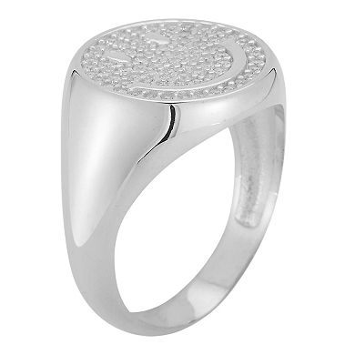 Sunkissed Sterling Cubic Zirconia Pave Smiley Face Signet Ring