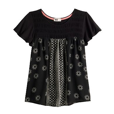 Juniors' SO® Knit To Woven Top