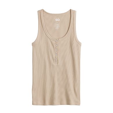 Juniors' SO® Button-Front Ribbed Henley Tank