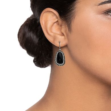 Tori Hill Sterling Silver Onyx & Marcasite Drop Earrings
