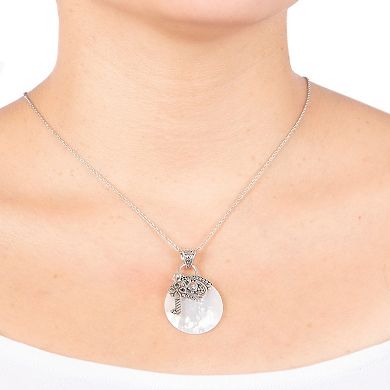 Athra NJ Inc Sterling Silver Mother-of-Pearl Turtle Key Pendant