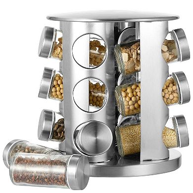 Cheer Collection Rotating Spice Rack for Countertop with 12 Jars, Stainless Steel Revolving Storage Organizer for Spices and Seasonings, plus Dry Erase Marker and 48 Reusable Labels