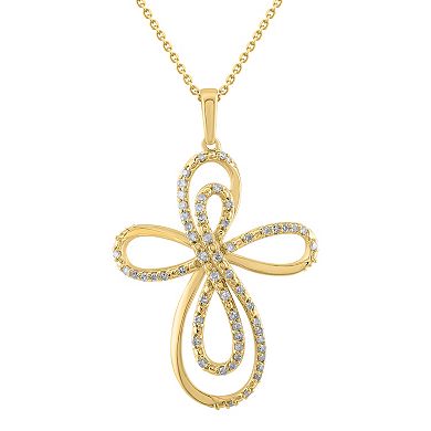 10k Gold 1/7 Carat T.W. Diamond Looped Open Cross Pendant Necklace