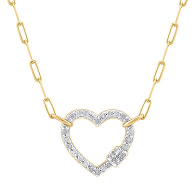 Two Tone 10k Gold 1/7 Carat T.W. Diamond Open Heart Lock Necklace