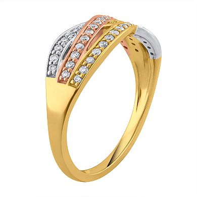 Tri-Tone 10k Gold 1/4 Carat T.W. Diamond Fashion Wedding Band Ring HI-I2I3